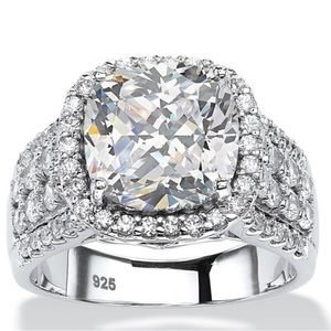 8.2CT Cushion Cut White Sapphire Sterling Silver Halo Engagement Ring